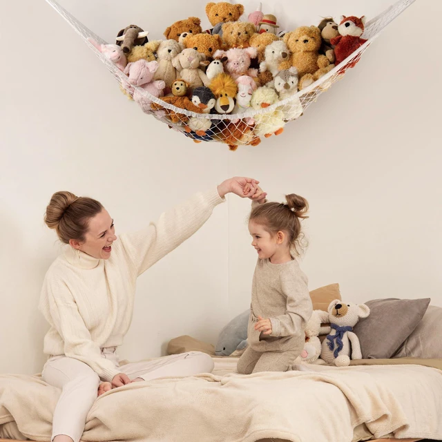 Alt view image 2 of 6 - Large Corner Stuffed Animal Storage Hammock Net - for Plushies - Kids Baby Nursery Wall Bedroom Decor