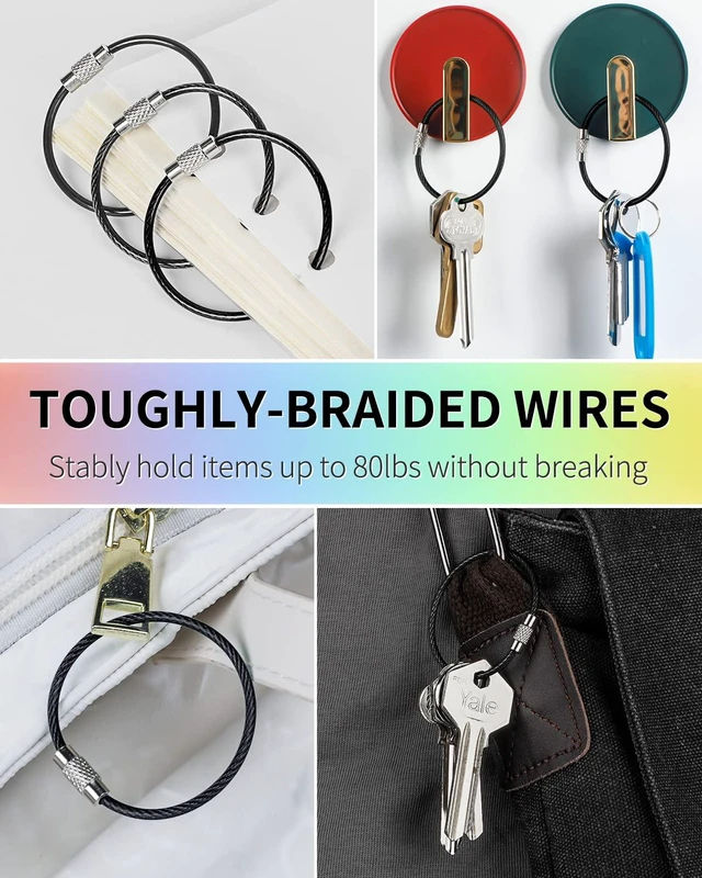 Alt view image 4 of 6 - Uniclife Heavy Duty Stainless Steel Key Ring Cable 4 Inch Wire Keychain