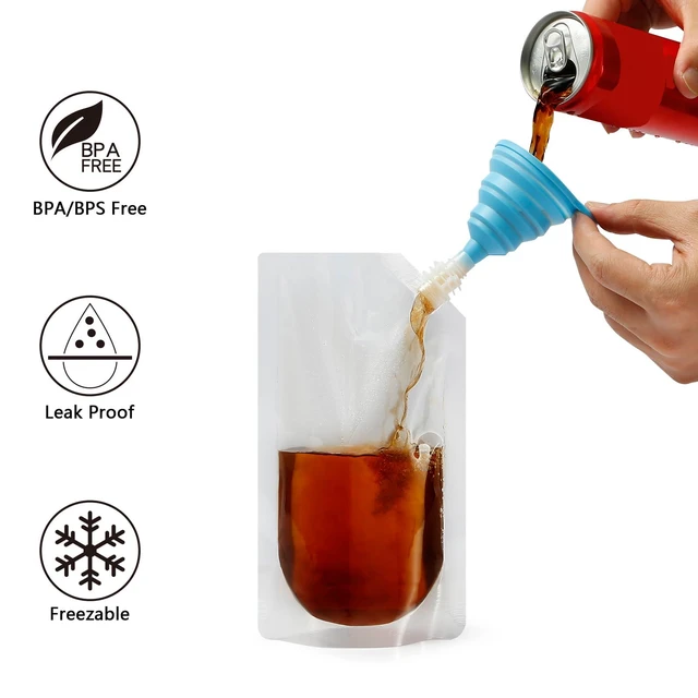 Alt view image 5 of 6 - 20Pcs 16oz Reusable Plastic Liquor Flasks with Funnel Concealable Travel Pouch