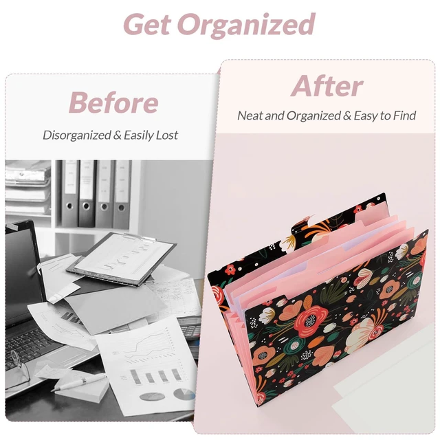 Alt view image 5 of 7 - SKYDUE Expanding File Folder with 5 Pockets, Floral Accordion Organizer for Documents, Portable Receipts, School Office Supplies, Black
