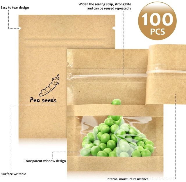 Alt view image 2 of 7 - 100 Pcs 2.7"x3.5" Small Resealable Seed Envelopes, Mini Kraft Bags with Window, Empty Seed Packets, Coffee Sample Bags, Food Spice Storage Bag
