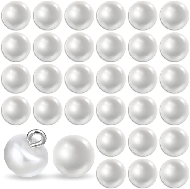 Main image of 30 PCS 10mm Round Pearl Buttons with Shank, White Decorative for Sewing, Dresses, Shirts, DIY Crafts