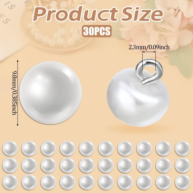 Alt view image 6 of 7 - 30 PCS 10mm Round Pearl Buttons with Shank, White Decorative for Sewing, Dresses, Shirts, DIY Crafts