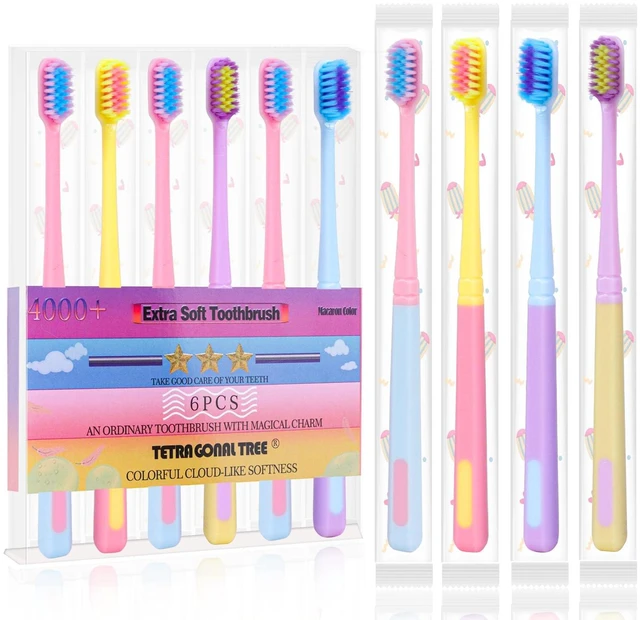 Main image of 6 Pieces Individually Wrapped Extra Soft Toothbrush for Sensitive Teeth & Gums, Compact Small Head, 4000 Ultra-Soft Bristles, Macaron Color