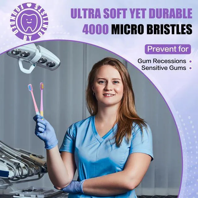 Alt view image 4 of 6 - 6 Pieces Individually Wrapped Extra Soft Toothbrush for Sensitive Teeth & Gums, Compact Small Head, 4000 Ultra-Soft Bristles, Macaron Color