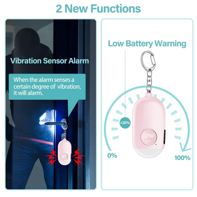 Alt view image 6 of 6 - Hion Personal Safety Self Defense Alarm Keychain, Rechargeable 130dB with LED Flashlight, for Women, Children, Elderly, College Girls, Men, Pink