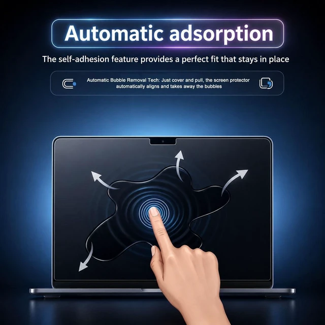 Alt view image 4 of 5 - Tempered Glass Screen Protector for MacBook Pro 16 inch 2026-2021 Release M5 M4 M3 M2 M1 (A3428 A3429 A3403 A2991 A2780 A2485) with Touch ID, Bubble Free, Ultra HD Clear, 9H Hardness, Anti-Fingerprint