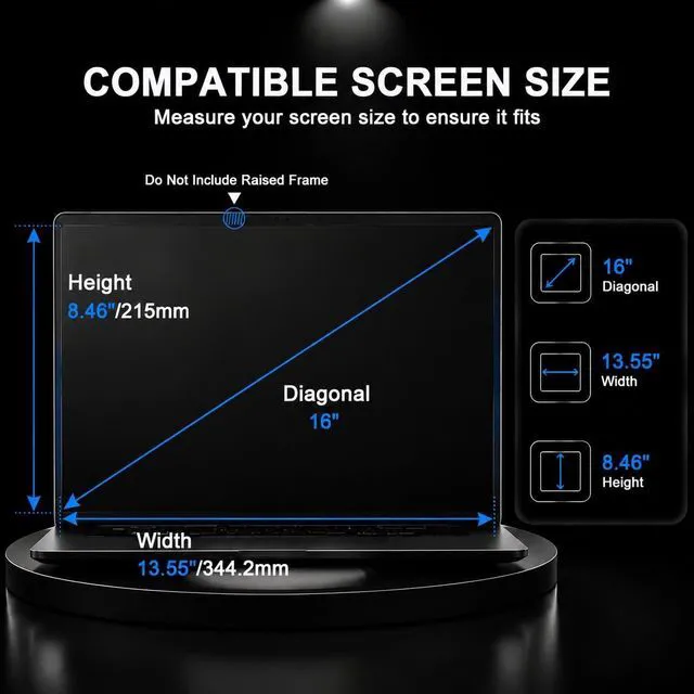Alt view image 2 of 5 - 16" Screen Protector Tempered Glass for HP OmniBook 16/Pavilion 16, Dell 16 Laptop, ASUS VivoBook 16, Acer Aspire 16, Lenovo IdeaPad Slim 16/ThinkPad 16 & Other 16" 16:10 Aspect Laptop