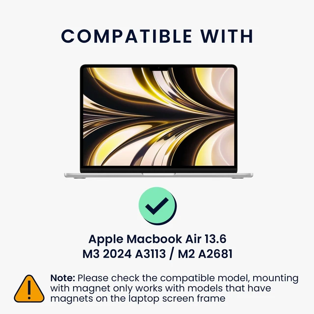 Alt view image 2 of 5 - kwmobile Laptop Privacy Screen for Apple Macbook Air 13.6 M3 2024 A3113 / M2 A2681 - Magnetic Computer Privacy Screen Shield - Laptop Monitor Protector - Anti Glare Blue Light Blocking