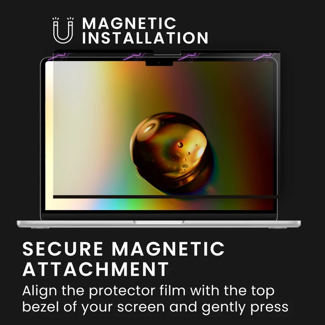 Alt view image 3 of 5 - kwmobile Laptop Privacy Screen for Apple Macbook Air 13.6 M3 2024 A3113 / M2 A2681 - Magnetic Computer Privacy Screen Shield - Laptop Monitor Protector - Anti Glare Blue Light Blocking