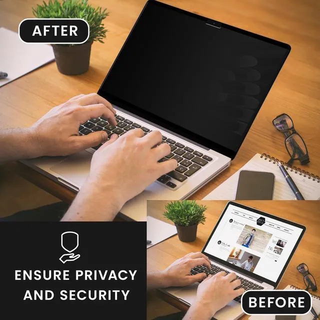 Alt view image 4 of 5 - kwmobile Laptop Privacy Screen for Apple Macbook Air 13.6 M3 2024 A3113 / M2 A2681 - Magnetic Computer Privacy Screen Shield - Laptop Monitor Protector - Anti Glare Blue Light Blocking