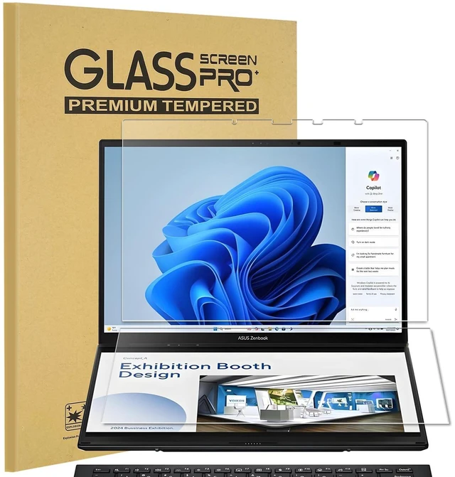 Main image of KEANBOLL 2-Pack Tempered Glass Screen Protector Designed for 2024-2025 ASUS Zenbook Duo Dual 14 2-in-1 Laptop (UX8406), Ultra Clear, 9H Hardness (1 Sets - Primary and Secondary Screens)