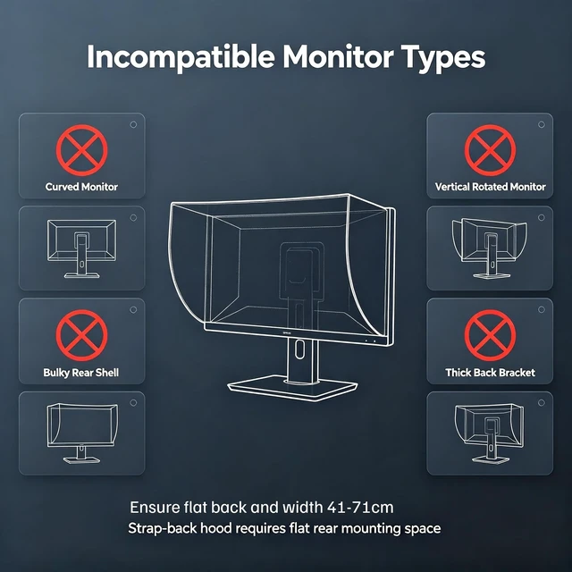 Alt view image 4 of 5 - Computer Monitor Hood, StrapBack Adjustable Sun Shade for 1727 Inch Monitor, Fits Monitor Outer Frame Width 4171cm, AntiGlare Screen Hood for Photo Video Editing