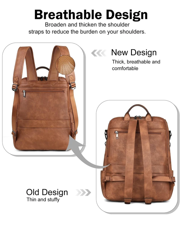 Alt view image 4 of 5 - FADEON Laptop Backpack for Women Leather Travel Backpack with Laptop Compartment, Designer PU Shoulder Laptop Bag Grey