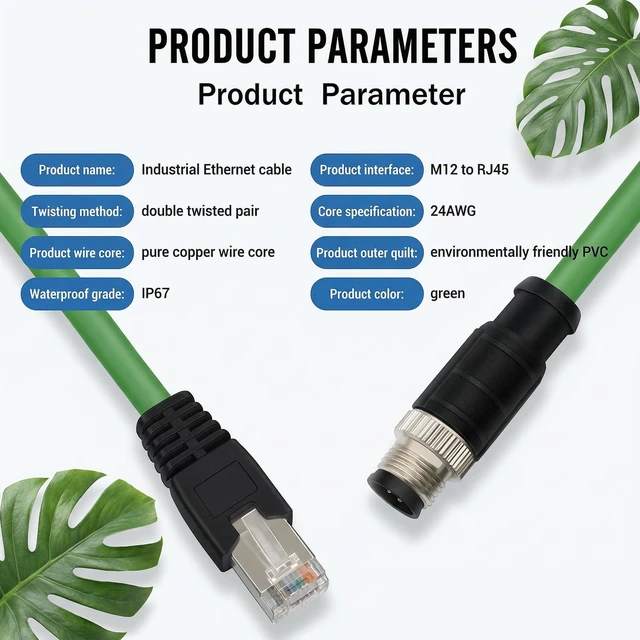 Alt view image 4 of 5 - Eonvic M12 D Code 4 Pin Male to RJ45 Plug High Flex Cat5e Industrial Ethernet PVC Cable for Automation Application (40M, Green)
