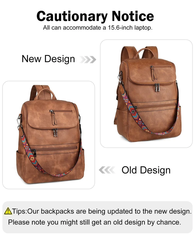 Alt view image 5 of 5 - FADEON Laptop Backpack for Women Leather Travel Backpack with Laptop Compartment, Designer PU Shoulder Laptop Bag Grey