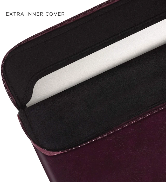 Alt view image 4 of 5 - Comfyable Slim Protective Laptop Sleeve, PU Leather Bag Compatible with 15" MacBook Air (Snug Fit) M5 & 14" MacBook Pro M5 Pro/Max 2026 (Loose Fit), Berry Brown