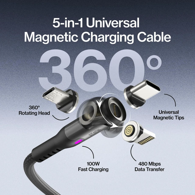 Alt view image 2 of 5 - Statik 360 Pro Magnetic Charging Cable, USB-C Micro-USB iProduct Tips 100W