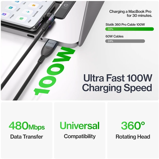 Alt view image 4 of 5 - Statik 360 Pro Magnetic Charging Cable, USB-C Micro-USB iProduct Tips 100W