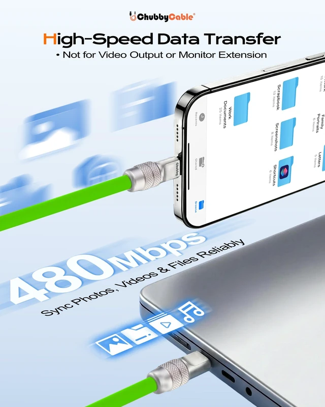 Alt view image 3 of 5 - chubbycable USB A to C 120W Silicone Fast Charging Cable, Black, 9.8FT