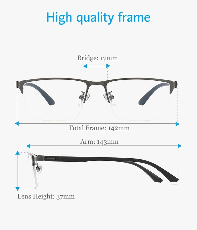 Alt view image 5 of 5 - ANRRI Blue Light Glasses for Men Semi Rimless Glasses Lightweight Metal Frame Computer Gaming UV Blocking Grey Eyewear