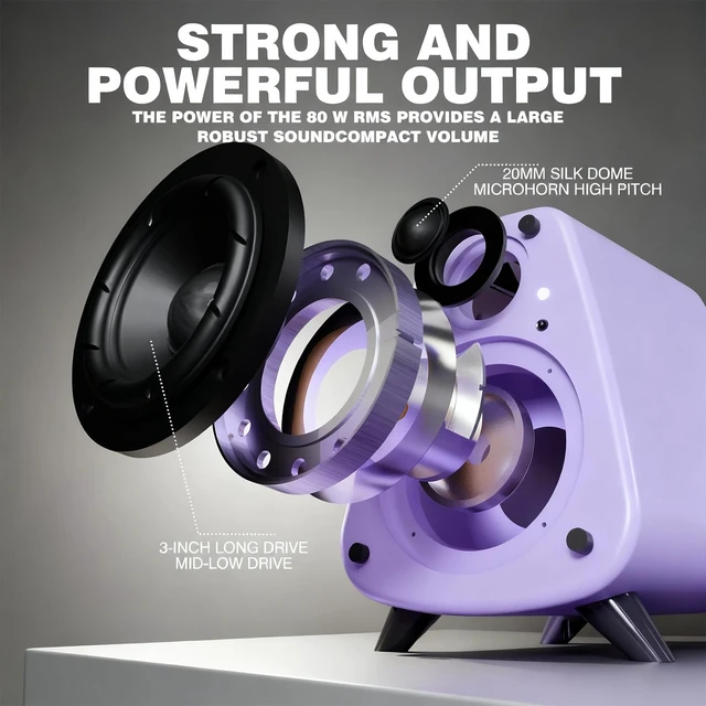 Alt view image 2 of 5 - Powered Bookshelf Speaker,Active Bluetooth 5.3 80W RMS 2-Way Stereo / 3 Aluminum Long-Stroke Woofer & 20 mm Silk Dome Tweeter, RCA + Optical Inputs, Sub-Out & Remote WoodenAS-31 (Matte pure)