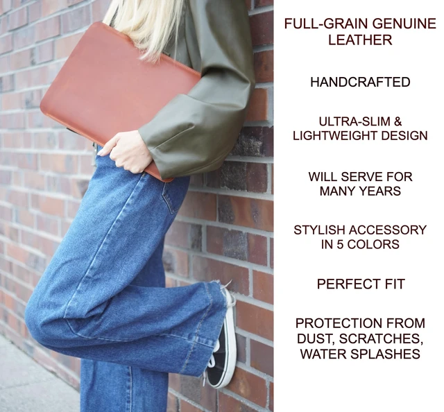 Alt view image 4 of 5 - Leather Case for MacBook Air 15 inch 2023-2026 M2 M3 M4 max Laptop Genuine Leather Sleeve Case Vintage Sleeve for MacBook Air 15.3" Night (Blue)