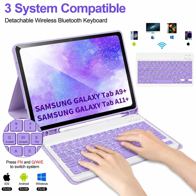 Alt view image 4 of 5 - Keyboard Case for Samsung Galaxy Tab A9+/A11+ Plus 2023/2025 11,Purple