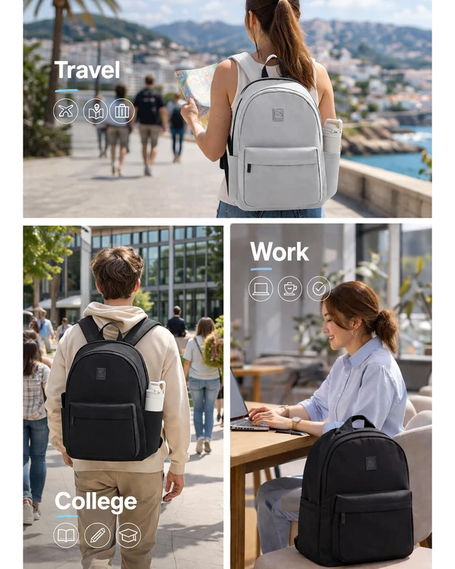 Alt view image 2 of 5 - Hanke Travel Backpack for Women Men, 15.6 Inch Laptop College Backpack