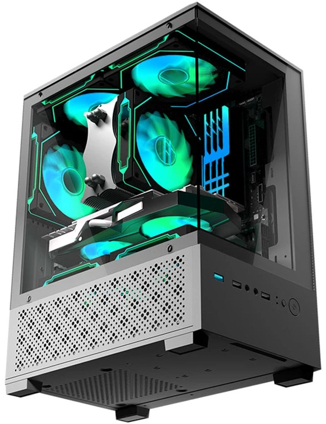 Main image of Micro ATX Case, MATX,ITX PC Case with 2 X 120mm ARGB Fan Pre-Installed, Panoramic View Tempered Glass Front & Side Panel, Black