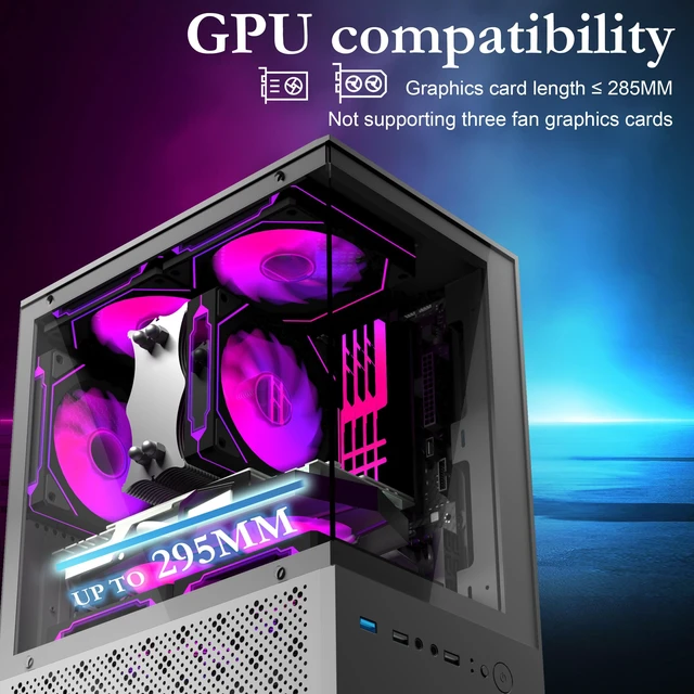 Alt view image 5 of 5 - Micro ATX Case, MATX,ITX PC Case with 2 X 120mm ARGB Fan Pre-Installed, Panoramic View Tempered Glass Front & Side Panel, Black