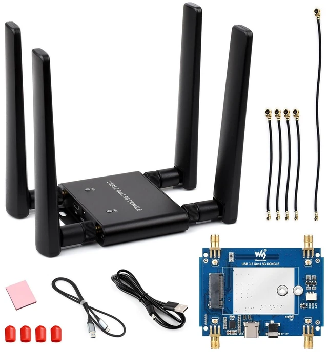 Main image of Waveshare 5G DONGLE Expansion Board ONLY, USB 3.2 Port, Aluminum Alloy Case, Quad Antennas, Onboard M.2 Key B Interface, Does NOT Include 5G Module