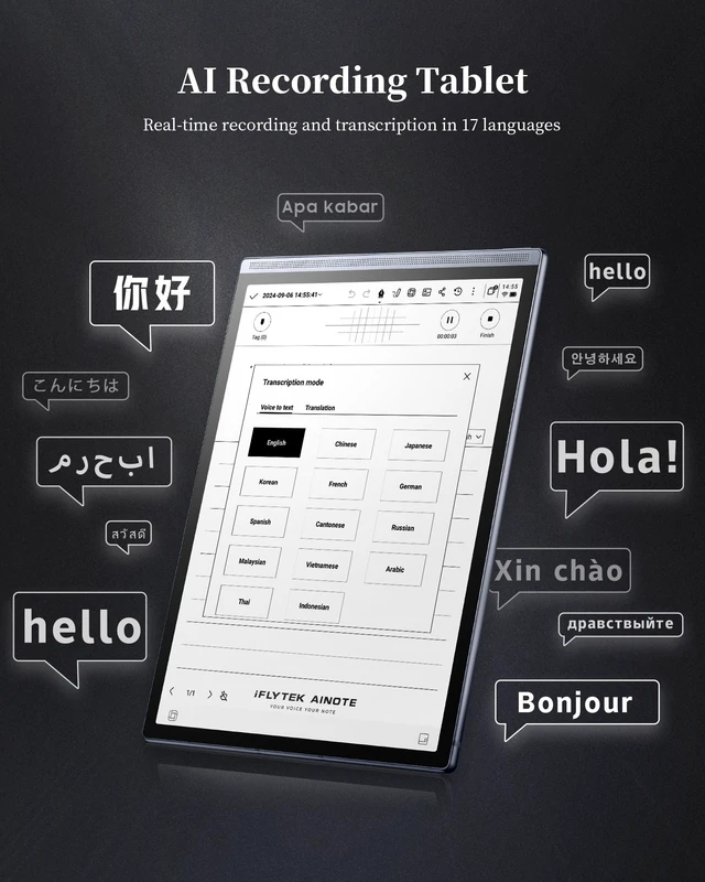 Alt view image 3 of 5 - iFLYTEK AINOTE Air 2, 8.2" AI E Ink Tablet, Smart Paper Note-Taking Tablet with Stylus & Adjustable Light, Multi-Language Transcription, Meeting Minutes Schedule Management
