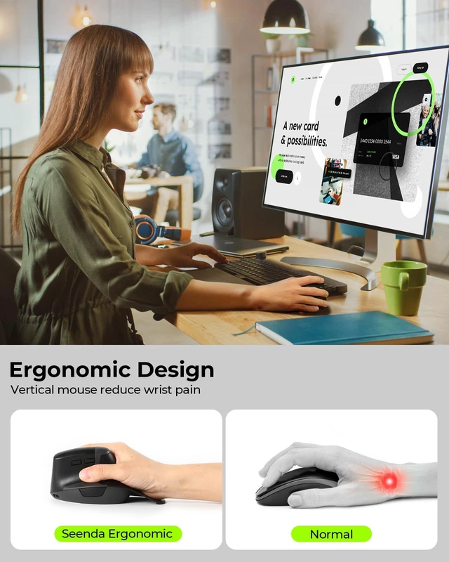 Alt view image 2 of 5 - seenda MOE302 Wireless Vertical Ergonomic Mouse for Wrist Comfort,Black