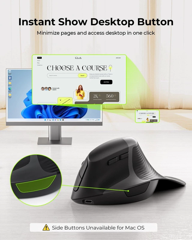 Alt view image 3 of 5 - seenda MOE302 Wireless Vertical Ergonomic Mouse for Wrist Comfort,Black