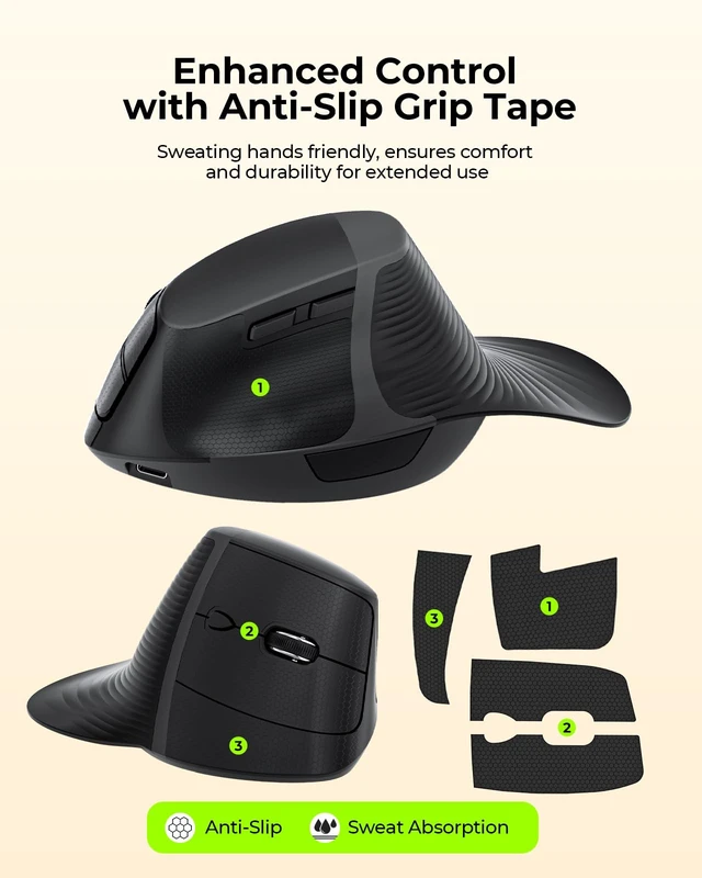 Alt view image 5 of 5 - seenda MOE302 Wireless Vertical Ergonomic Mouse for Wrist Comfort,Black