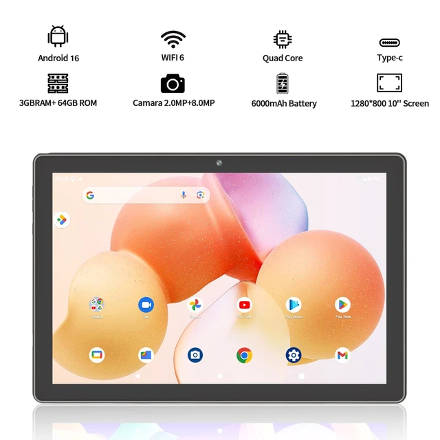 Alt view image 2 of 5 - PRITOM 2026 10'' Tablet with Case, 5Ghz WiFi 6, 64GB, HD IPS, 6000mAh,Black