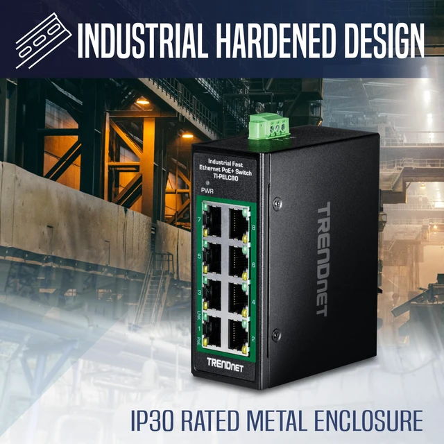 Alt view image 4 of 5 - TRENDnet 8-Port Industrial Fast Ethernet PoE+DIN-Rail Mini Switch,TI-PELC80