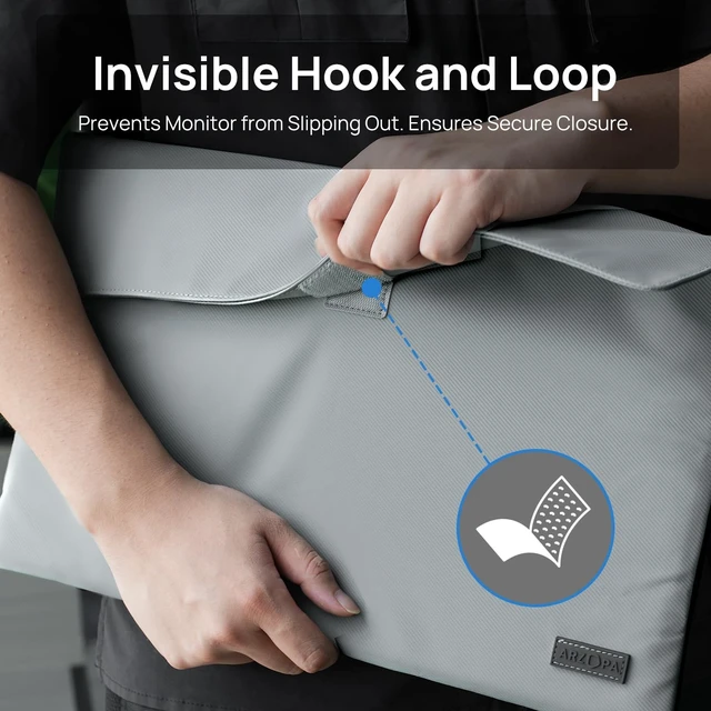 Alt view image 5 of 5 - ARZOPA 17.3" Portable Monitor Sleeve Bag, PU Leather Laptop Case for Travel, Grey