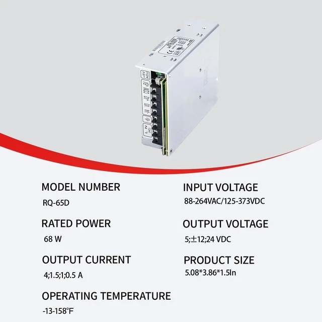 Alt view image 2 of 5 - RQ-65D 5V-24V 4A Multi-Output Switching Power Supply, High Efficiency for Industrial Applications