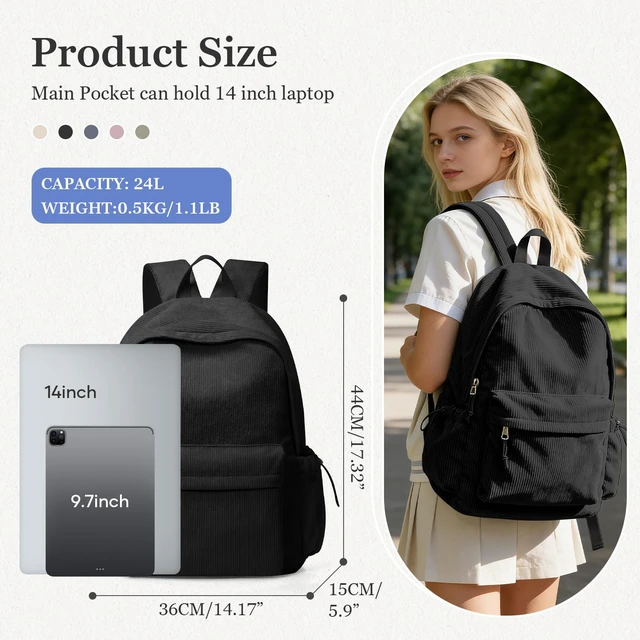 Alt view image 2 of 5 - Black School Backpack for Boys,High School Bookbag,College Backpack for Men