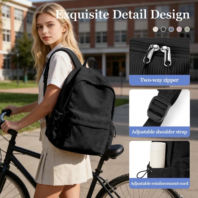 Alt view image 5 of 5 - Black School Backpack for Boys,High School Bookbag,College Backpack for Men