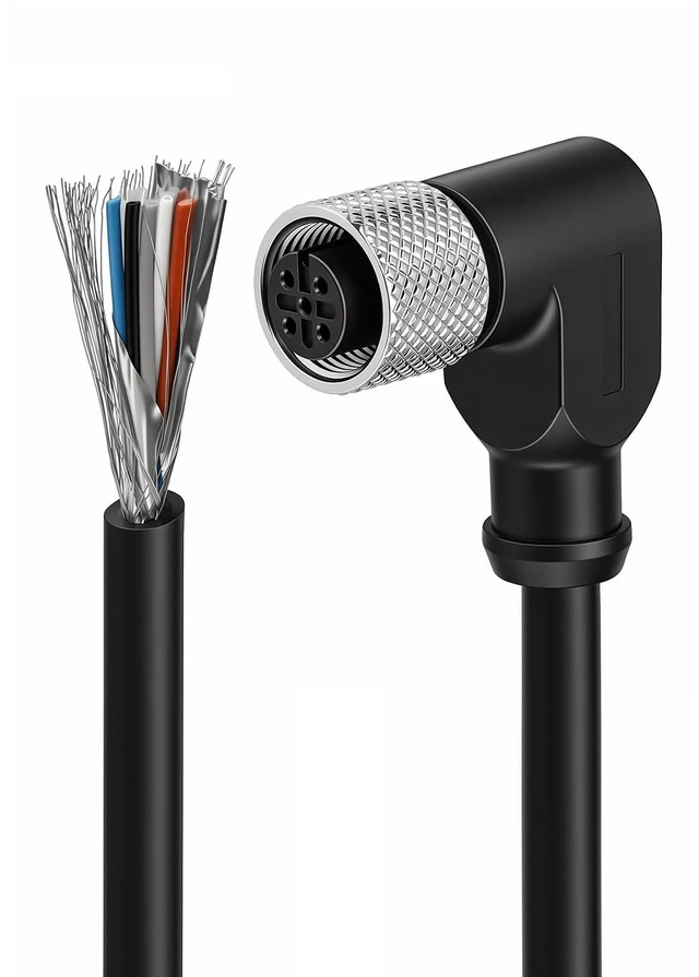 Main image of ZBLZGP M12 5-Pin Female A-Code Right Angle Pigtail Cable, 5m (16.4ft) 24 AWG Shielded Sensor Actuator Cord, IP67 Industrial Signal Wire for PLC and Factory Automation