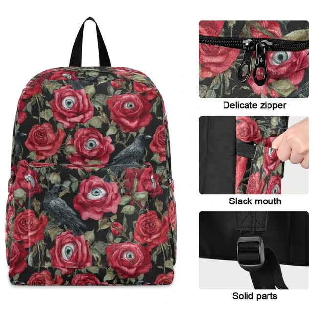 Alt view image 4 of 5 - ZzWwR Halloween Red Roses with Eyeballs Crows Big Travel Laptop Backpack Durable Computer Bag Gift for Men Women School Bookbags Work
