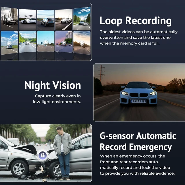 Alt view image 3 of 5 - Wonsidary 10.26" CarPlay Screen for Car with 4K DashCam&1080P Backup Camera