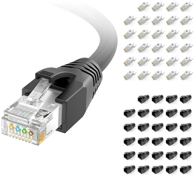 Main image of VCELINK Cat6A Pass Through RJ45 Connectors, Cat7 Shielded STP/FTP (Black, 30-Pack)
