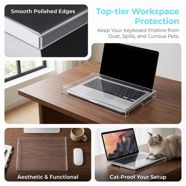 Alt view image 2 of 5 - Keyboard Protector Cover, 14 Inch Clear Acrylic Laptop Shield, Cat Proof Dust Guard Accessory Home Office Gaming Desktop Setup