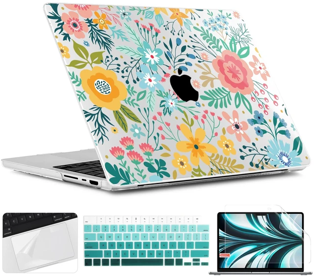 Main image of TWOLSKOO Compatible with MacBook Pro 14 inch Case 2023 2022 2021 Release M2 A2779 M1 A2442 Pro/Max Chip with Touch ID, Plastic Hard Shell Case & Keyboard Cover & Screen Protector, Abstract Flower