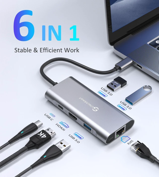 Alt view image 2 of 5 - UtechSmart USB C Hub, Ethernet Multiport Adapter 6 in 1 USB C to HDMI Dock
