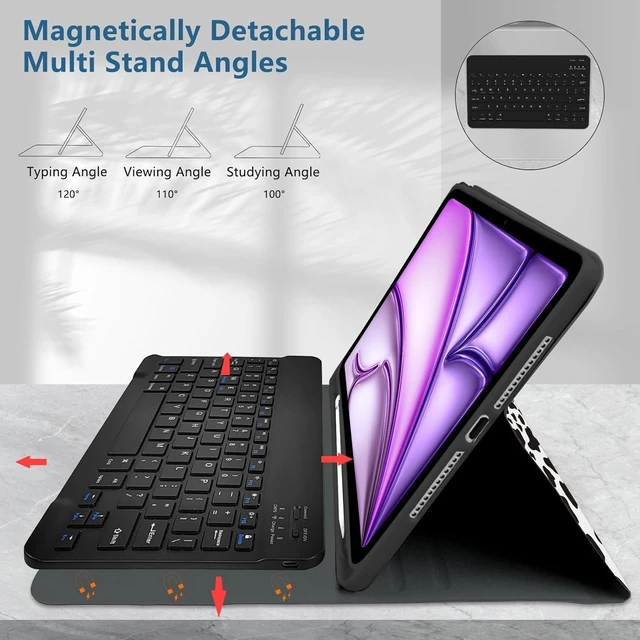 Alt view image 3 of 5 - TopPerfekt for iPad Air 11 M4 2026 8th(M3 2025/M2 2024) case with Bluetooth Keyboard for iPad Air 5th/4th Generation 10.9 Inch (2022/2020) Rechargeable,Magnetically Absorbent, Pencil Holder- Cow Black